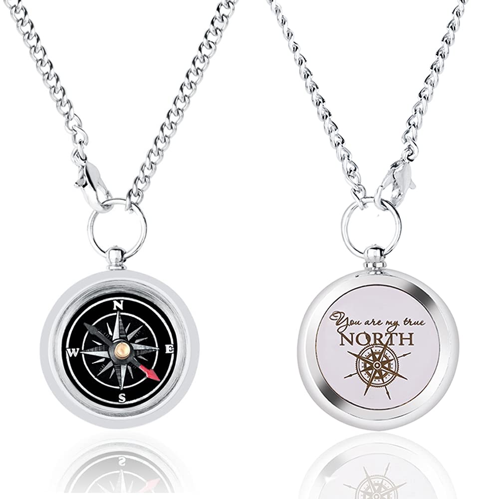 PORTHOEngraved Compass Necklace Meaningful and working silver compass