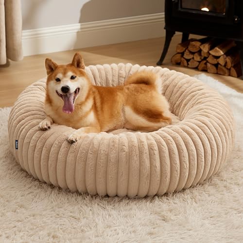 Bedsure ComfyFleece™ Donut Calming Dog Bed (Large, Sandy Beige)