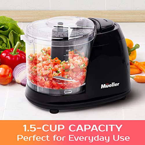 Mueller Mini Food Processor, Electric Food Chopper, 1.5-Cup Meat Grinder, Mix, Chop, Mince And Blend Vegetables, Fruits, Nuts, Meats, Stainless Steel Blade, Black #TOP1