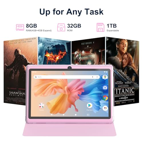 Android 14.0 Tablet 7", RAM 8GB(3+5Expand)+32GB ROM Tablets, Dual Camera, 1024 x 600 IPS Display Screen, 1TB Expand, Tablet with Case (Pink) - Image 5