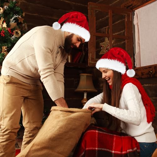 Image of Haomaomao Santa Hat for Adults /Kids /Baby Christmas Hat Red Velvet Holiday Unisex Xmas Hat for New Year Festive Festival Party