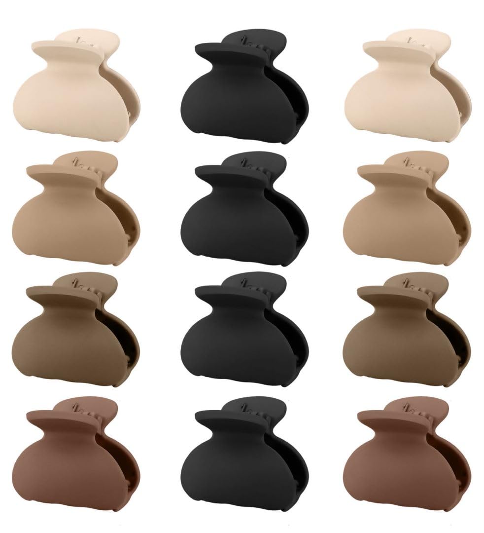 Kavya 12 Pcs Mollettone Capelli Donna 4 cm Mollettone per Capelli Frosting, Iccolo Pinza Capelli Antiscivolo Signore e Ragazze Accessori Capelli (Marrone)