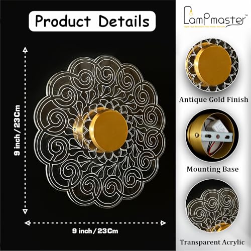Image of Lamp master Aurex 23cm LED Wall & Ceiling Light | Modern Acrylic Mandala Design | 3-in-1 Color Changing (Warm, White, Natural) | Indoor Lighting for Bedroom, Living Room, Entryway