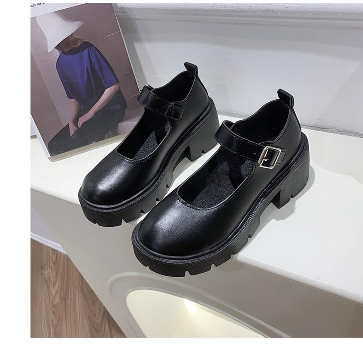 Image of Women's Platform Mary Janes Heart Cat Buckle Rivets Ankle Lolita Gothic Princess Platform Pumps Patent Leather Thorn Vintage Traditional Embroidery Upper Dress Shoes