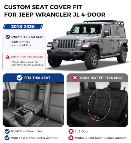 Image of Coverado Seat Covers Fullset for Jeep Wrangler, Waterproof Car Seat Covers for Automotive Truck Seat Covers Custom Fit for 2018-2026 Jeep Wrangler JL 4-Door with Rear Cupholder Only，Black
