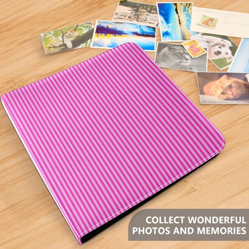 Álbum de Fotos Scrapbook Auto Adhesivo FLildon en Cuero PU Rosa Rojo con Rayas, 3 Anillas, 40 Páginas, 8x10 para Memorias miniatura 5