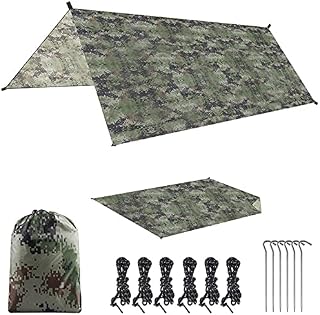 Camping Tent Tarp 3*3m Waterproof Windproof Hammock Rain Fly Tent Tarp Portable Tarpaulin Shelter Sunshade Canopy (Including a Tent Mat), for Outdoor Fishing Camping Hiking (Camouflage)