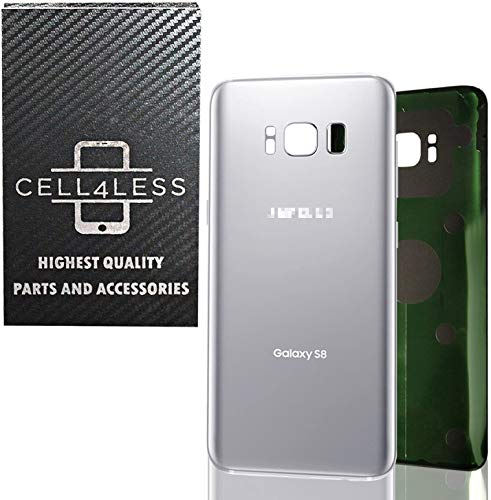 CELL4LESS Compatible Back Glass Cover Back Battery Door w/Pre-Installed Adhesive Replacement for Samsung Galaxy S8 OEM - All Models G950 All Carriers- 2 Logo - OEM Replacement (Arctic Silver)