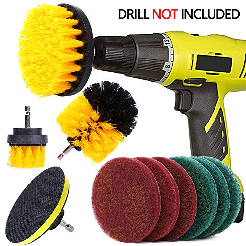 QUIENKITCH 10 Piece Drill Brush Attachments Set, Power Drill Scrubber Brush Attachments, Drill