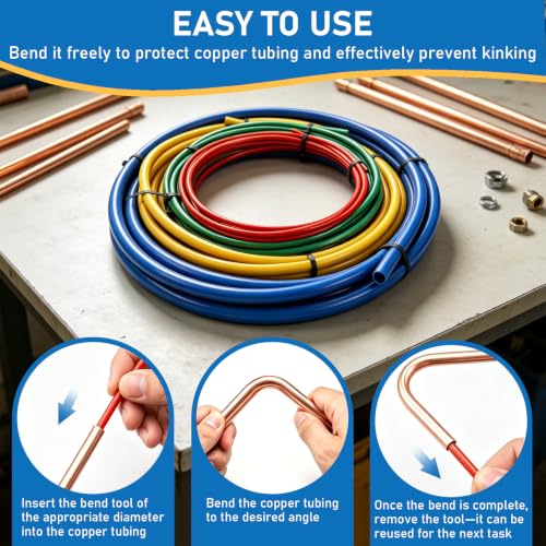 Image of 4Pcs 4M Air Conditioning Copper Tubing Pipe Extension Kit 1 /4, 1 /2, 3 /8, 5 /8 Inch HVAC Copper Pipe Bender with PE Plastic Strips for Air Conditioning & Refrigerator Repair Tube Bender Set