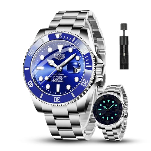 Image of LIGE Fashion Watches for Men Stainless Steel Business Dress Watch Waterproof Analog Quartz Watch with Luminous Date Display Manl Wrist Watch