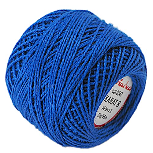 Cotton Crochet Embroidery Yarn 71yd/65m Quality Ball 0.35oz/10g Thread Floss Size 8 (Cobalt 0547), Cobalt 547