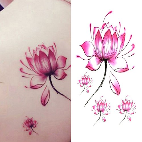 Oottati Small Cute Temporary Tattoo Red Lotus Lotus Shoulders (Set of 2)