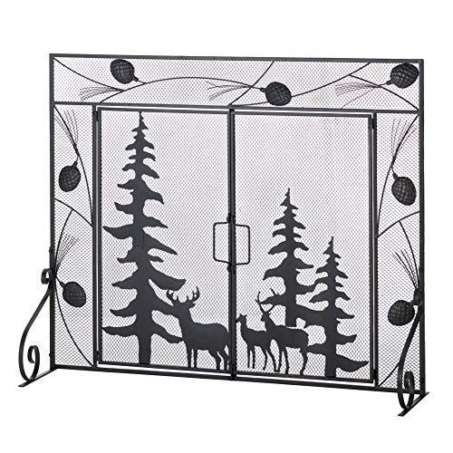 Zingz & Thingz Decorative Iron and Mesh Metal Fireplace Screen, Woodland Forest, 38x4.5x31.25
