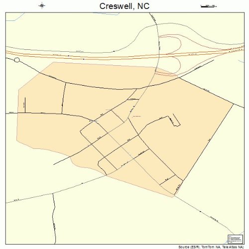 Large Street & Road Map of Creswell, North Carolina NC Printed poster