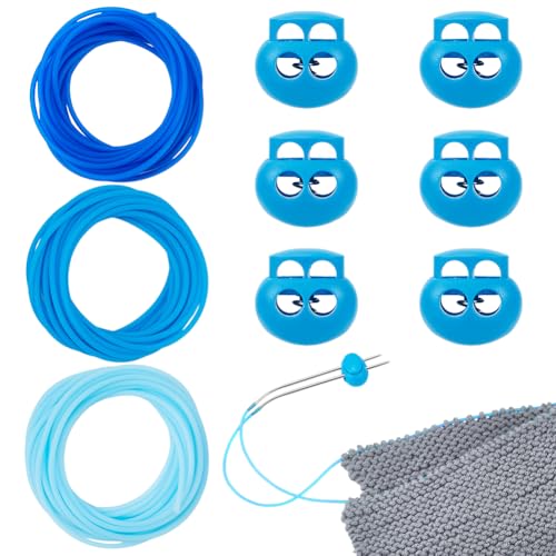 NBEADS Cordones para Sujetar Puntadas de 9.8 Yarda, Tubo de Goma Hueco de 2mm para Tejer con Tapones de Aguja con Orificios de 5.5mm para Sujetar Puntadas, Pulseras, Collares Y Abalorios, Serie Azul