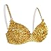 TiaoBug Damen Bügel BH glänzend Pailletten Party Top Bustier mit Glitzer Bra Bauchtanz Kostüm sexy Oberteil Clubwear Gogo Tanz Rave Outfits in 6 Farben Gold 36A-36B-36C