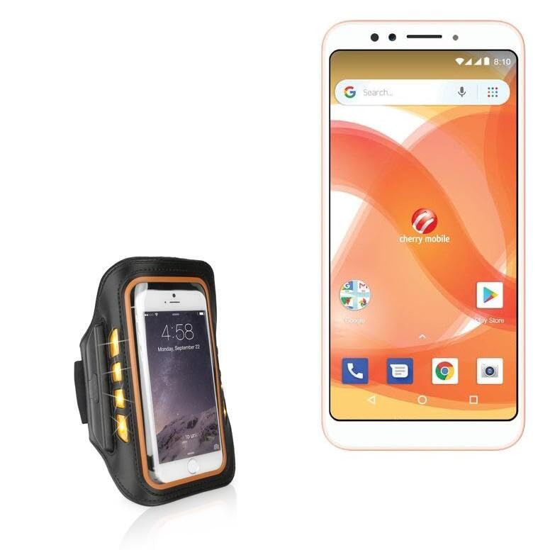 BoxWave Case Compatible with Cherry Mobile Flare J6 - JogBrite Sports Armband, High Visibility Safety Light LED Runners Armband - Bold Orange