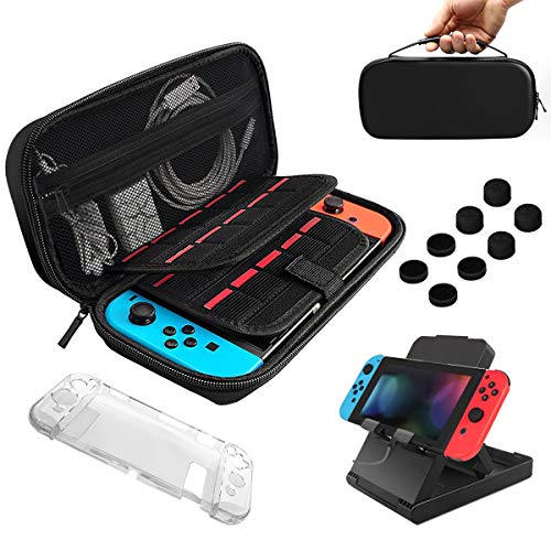 BOENFU Mise à Niveau de L'étui 17 en 1 et Du Kit D'accessoires pour Nintendo Switch, Livré Avec étui Rigide, Support Réglable, étui Transparent pour Tablette de Jeu, étui Joy-Con Controller