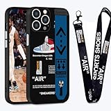 Compatible for iPhone 14 Case with Wristband Strap,Cool Off Sports Shoes Brand Style Creative White or Black Label Drawing Hand Holder Kickstand Shockproof Protective Bumper Phone Case for Boys Men