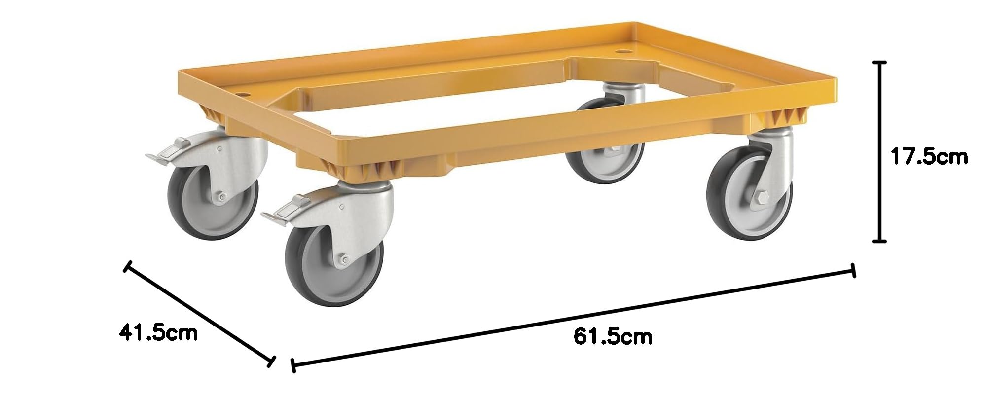 eurokraft | Plateau roulant professionnel | 600 x 400 mm | 4 roulettes pivotantes | dont 2 avec dispositif de blocage | jaune