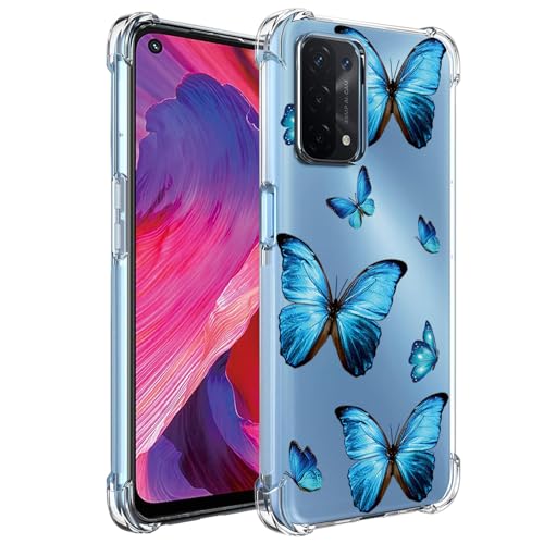 Yerebel Case for Oppo A54 5G Case/Oppo A74 5G/Oppo A93S 5G Cute Case, Clear Flexible Bumper TPU Soft Rubber Silicone Cover Phone Case for Oppo A54 5G Blue Butterfly