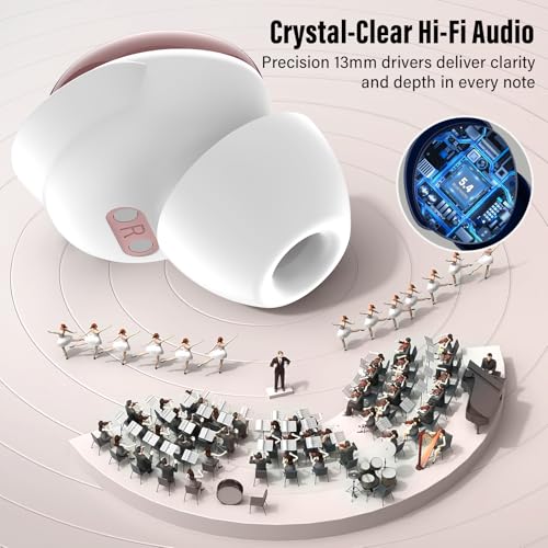 Image of VEKJ Sleep Earbuds Bluetooth 5.4 in Ear Smart Touch Screen Ear Buds, 48H Playtime Sleep Headphones Small Design for Side Sleepers, 5 EQ Modes, Crystal-Clear Calls, IPX7 Waterproof Earphones Rose Gold