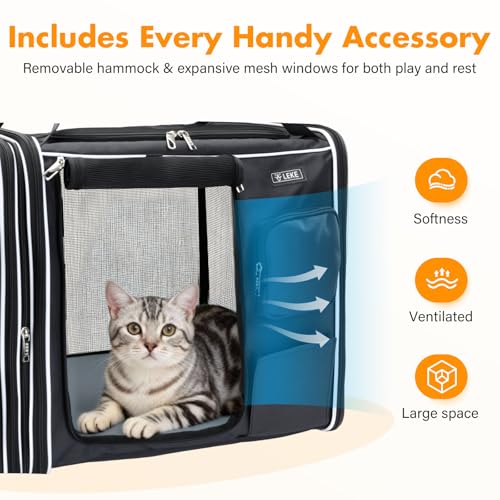 Image of Lekereise Large Cat Carrier Soft Sided, 28 inch x 13 inch x 13 inch, Large cat Travel Carrier for 2 Cats with Zipper Locks for Moving Across The Country(No Hammock), Foldable for Storage, Black