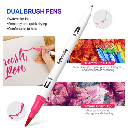 Image of Eglyenlky Colored Markers for Adult Coloring Book, Felt Tip Marker, Dual Tip Brush Pens with Brush and Fine Tip for Adult Teen Kid Drawing (36 Colors Set)