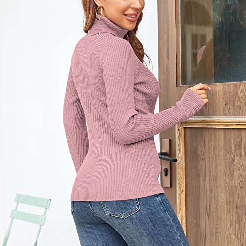 Image of Rocorose Women's Ribbed Turtleneck Sweater Long Sleeve Knitted Solid Pullover