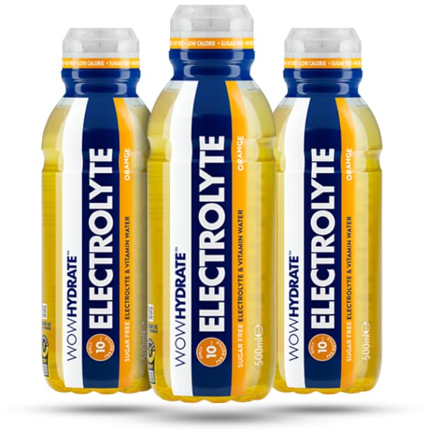 Wow Hydrate Electrolyte Water Orange Flavour - Sugar-Free, Low-Calorie Hydration Drink for Adults, 12 x 500ml Bottles