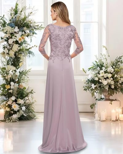 Women's Chiffon Mother of The Bride Dresses - Half Sleeve Lace Floor Length Formal Evening Dresses2