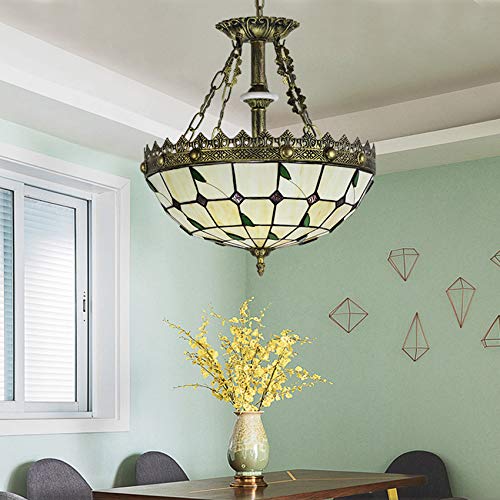 LITFAD Tiffany Style Pendant Light, Beige Stained Glass Hanging Lamp - image 2