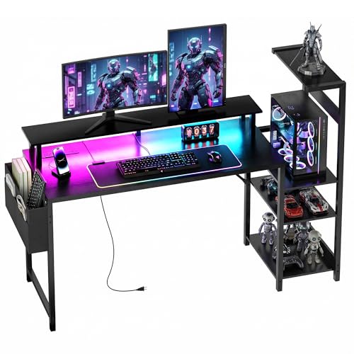 Gaming Desk 54 Inch Computer Table with Storage Shelves & Monitor Stand by Apicizon - Used condition - US$102.10