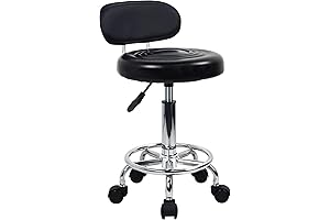 KKTONER Black PU Leather Adjustable-Height Salon Drafting Task Stool with Footrest