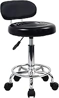 KKTONER Black PU Leather Height Adjustable Rolling Stool with Low Back & Footrest - Drafting Salon Chair 250lb Capacity