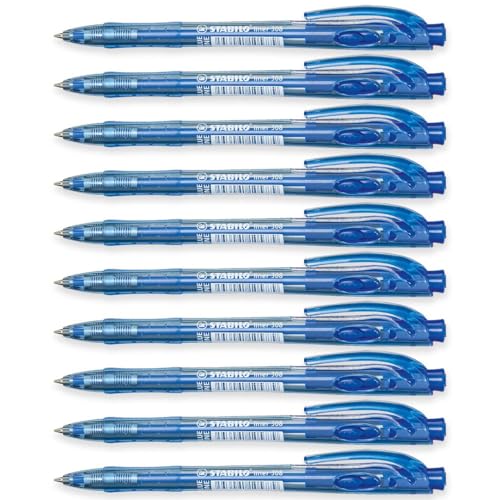 STABILO liner - Retractable Ballpoint Pen - Fine - Pack of 10 - Blue