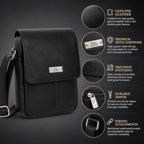Image of Allen Cooper Premium Leather Sling Bag for Men | Crossbody Messenger Bag with Adjustable Shoulder Strap | Travel Organizer Shoulder Bag for Daily Use, Office & Outdoor Carry