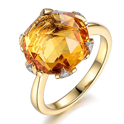 Rare 7.8ct Natural Citrine Ring with South Africa Diamonds of 5 Points Gemstone Solid 14K Yellow Gold Engagement Anniversary Rings for Women