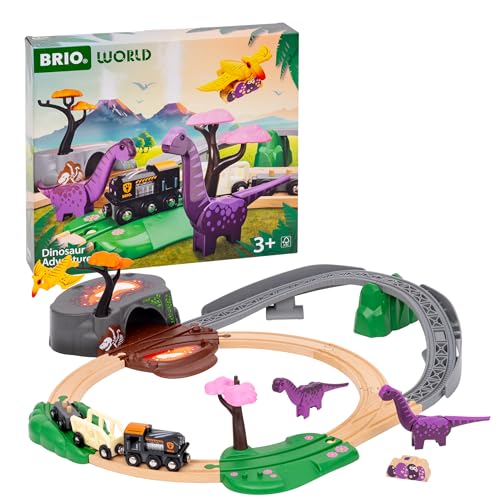 BRIO World Dinosaur Adventure Set - 21-Piece FSC-Certified - Wood Train Set & Accessories - Works with All BRIO Railway Sets - Dinosaur Train Engine, 2 Wagons, Dinosaurs, Tracks & More - Ages 3+