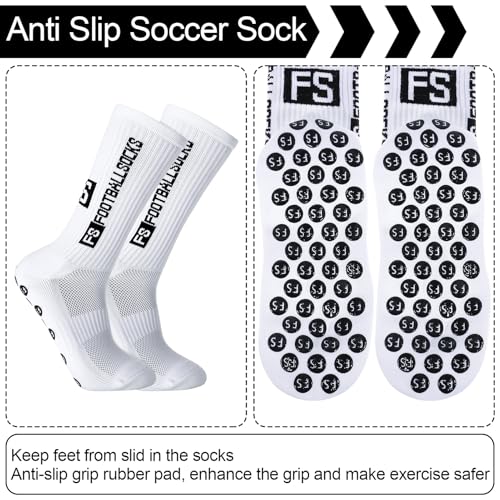 DragonflyDreams 3/4/8 Pairs Non Slip Sport Soccer Socks Anti Slip Football Baseball Unisex Athletic Socks with Grip Pads2