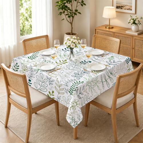 Nappe imperméable lavable feuilles vertes botanique table carrée - 4