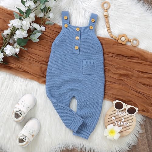 ZAXARRA Newborn Neutral Baby Boys Girls Overalls Button Sleeveless Sweater Romper Ribbed Knit Jumpsuit Fall Winter Clothes3