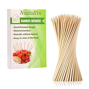 200 PCS Bamboo Skewers, 6 Inch Wooden Skewer for Appetizers, Fruit, Kebabs, Grilling Barbecue, Mini Burger, Sausage, Cocktail Picks for Drinks, Long Toothpicks, Food Sticks Natural, Kitchen Gadget