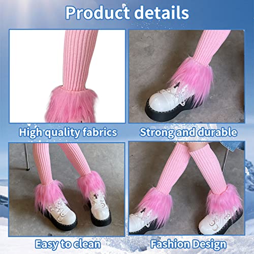 Image of Suxgumoe Women's Leg Warmers, Y2K Knit Knee High Socks, Faux Fur Fuzzy Long Winter Boot Cuffs Cover