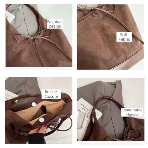 Suede Bag for Women Suede Slouchy Bag Hobo Handbag Retro Shoulder Bag Slouchy Purse for Work Shopping Work3