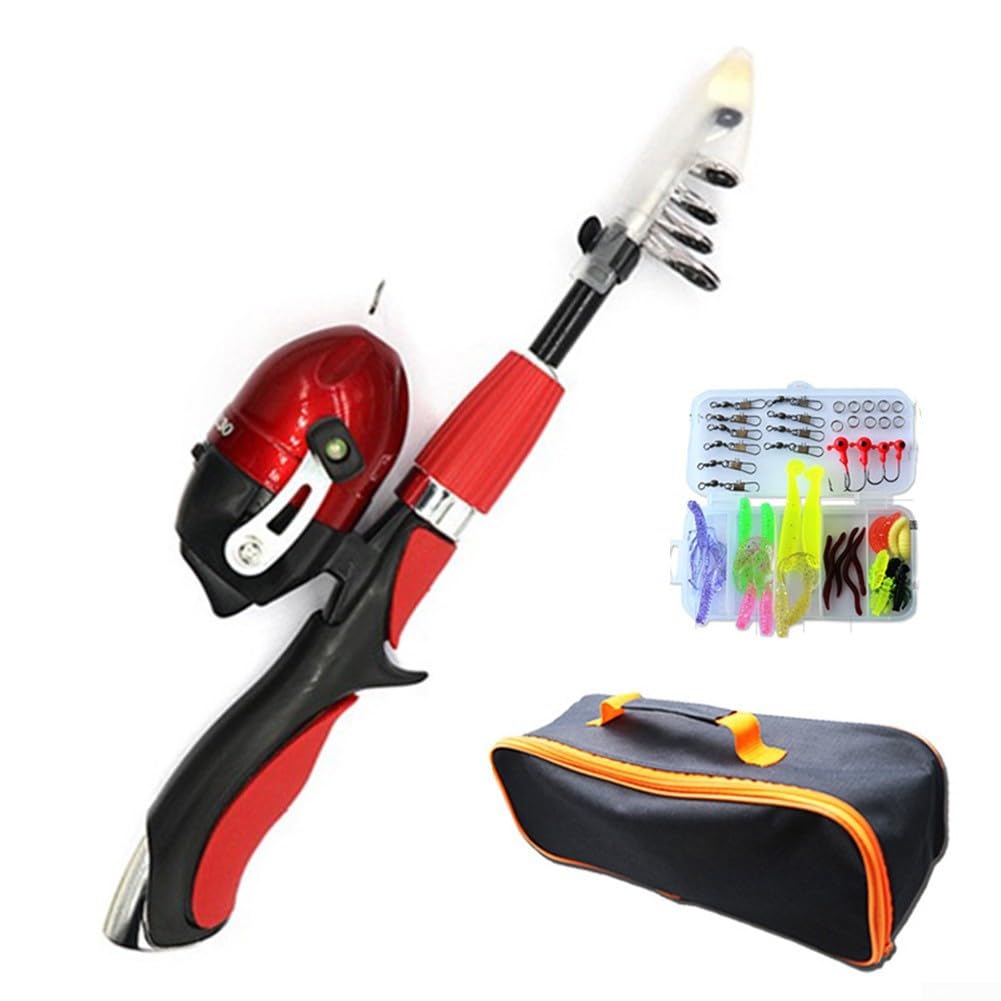 YJDOORPLAY Telescopic Fishing Rod Reel Set 34-130cm Retractable Travel Rod for Kids Beginner Parent-Child Activities Outdoor Sport Fishing Equipment(Red)