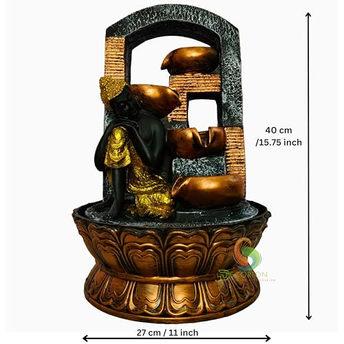 Image of Decorative Table Top Water Fountain for Home Decor /Office /Indoor & Outdoor /Garden /Puja Room /Vaastu with Multicolor LED Light and Adjustable Water Pump (Black-D-013)
