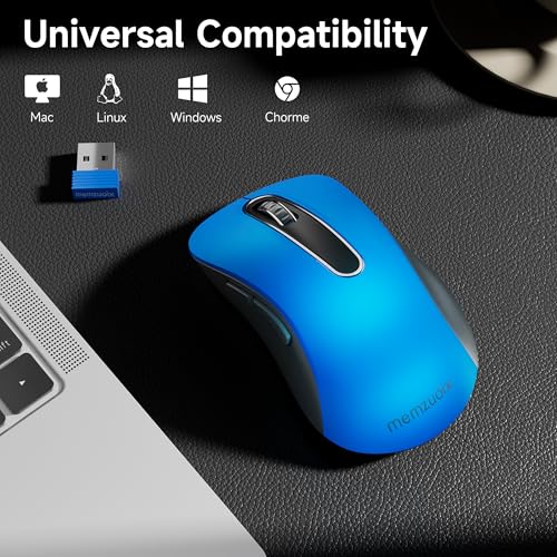 Image of memzuoix 2.4G Portable Wireless Mouse, 1400 DPI Mobile Optical Cordless Mice with USB Receiver for Computer, Laptop, PC, Desktop, MacBook, 5 Buttons, Blue