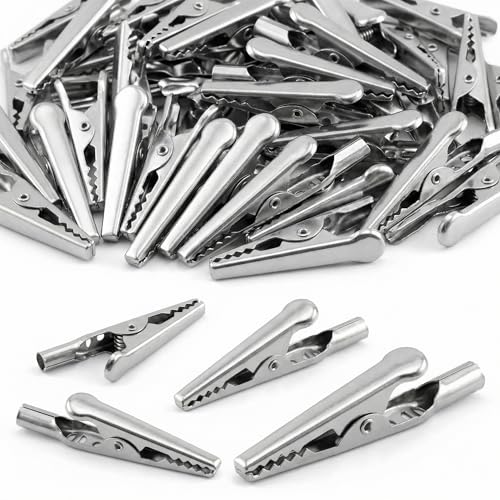 QWORK® Lot de 200 Pince Crocodile en Métal pour Tests Électriques de Laboratoire, Longueur 50 mm
